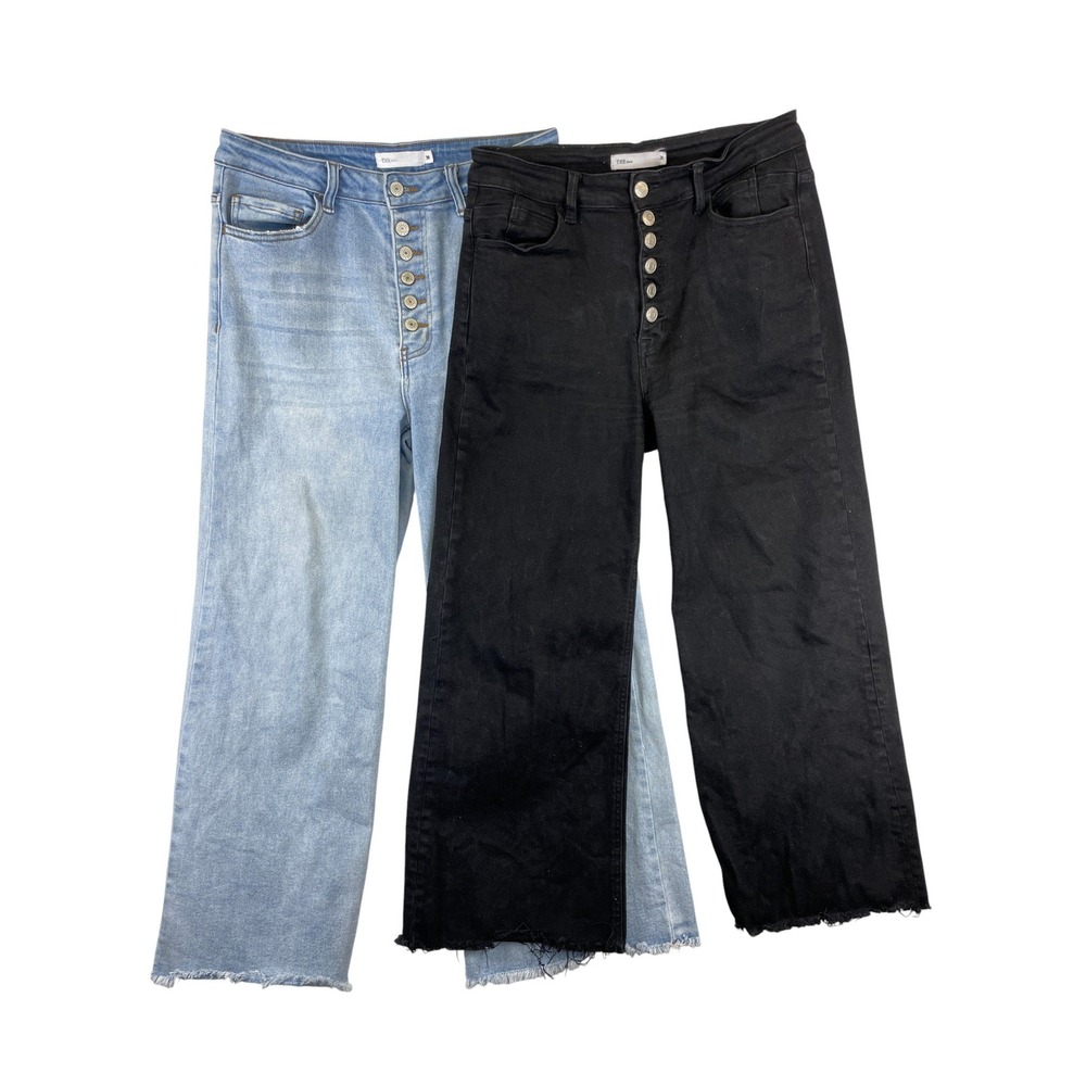 TNR Jeans Wide Leg Cropped Denim Pants Women's Size 30 Button Fly Raw Hem Lot 2